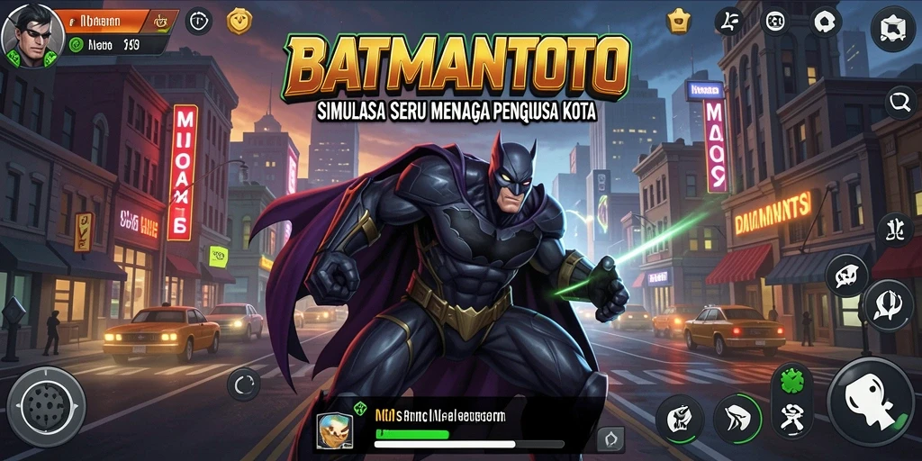 Screenshot gameplay BATMANTOTO yang menampilkan kota yang dikelola.