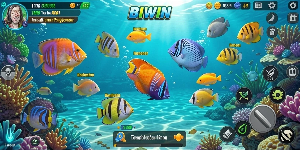 Screenshot gameplay BIWIN menunjukkan aksi seru menembak ikan.