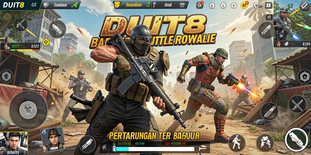 Tampilan seru gameplay DUIT8 dalam pertarungan Battle Royale.