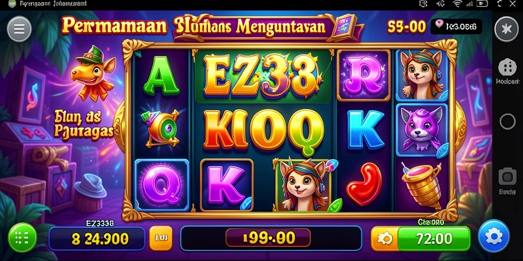 Screenshot gameplay EZ338 menampilkan simbol slot yang berkilau dan antarmuka menarik.