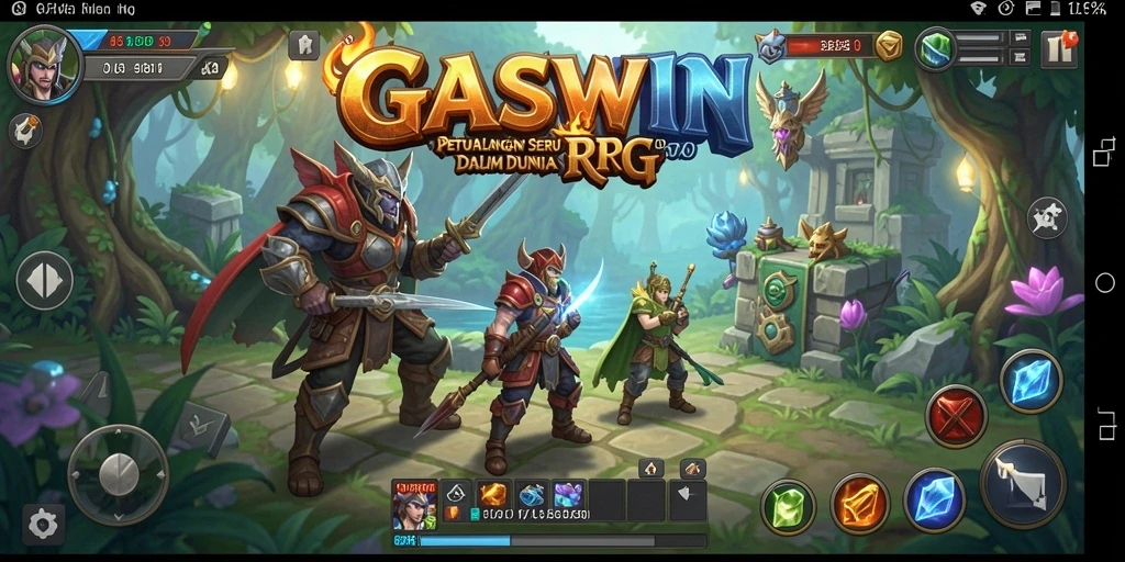 Screenshot menunjukkan karakter utama dalam pertempuran epik di dunia GASWIN.