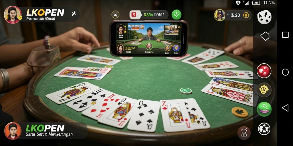 Screenshot gameplay LKOPEN menunjukkan momen seru bermain Gaple.