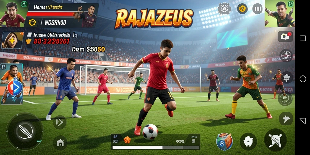 Screenshot RAJAZEUS menampilkan aksi seru di lapangan olahraga.