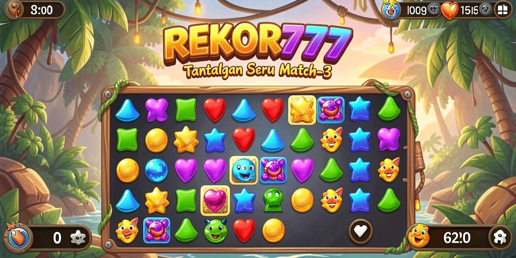 Tampilan gameplay seru di <strong>REKOR777</strong> dengan tantangan Match-3 yang mengasyikkan.