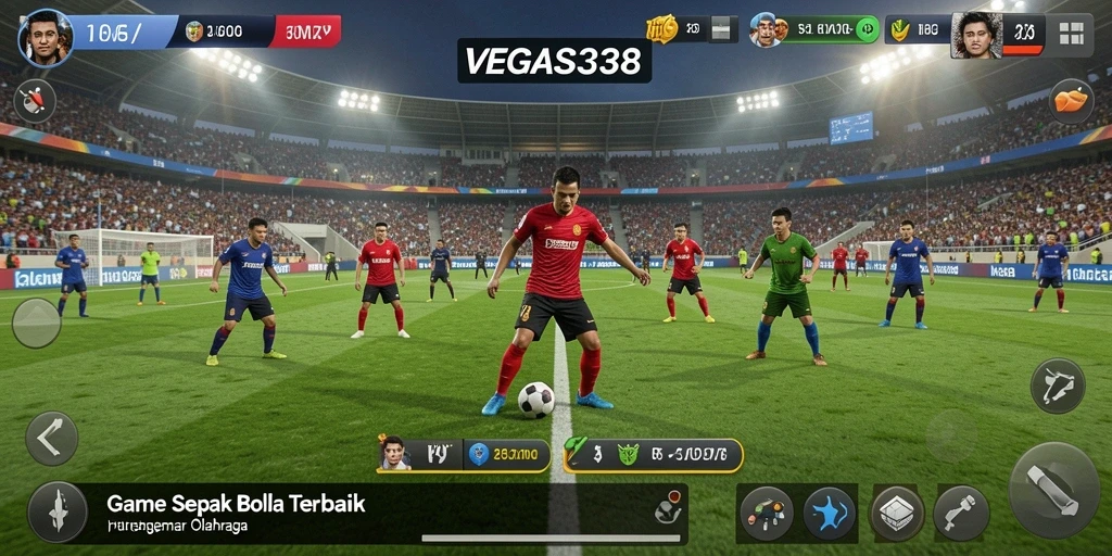 Tangkapan layar utama <strong>VEGAS338</strong> menampilkan aksi seru di lapangan sepak bola.